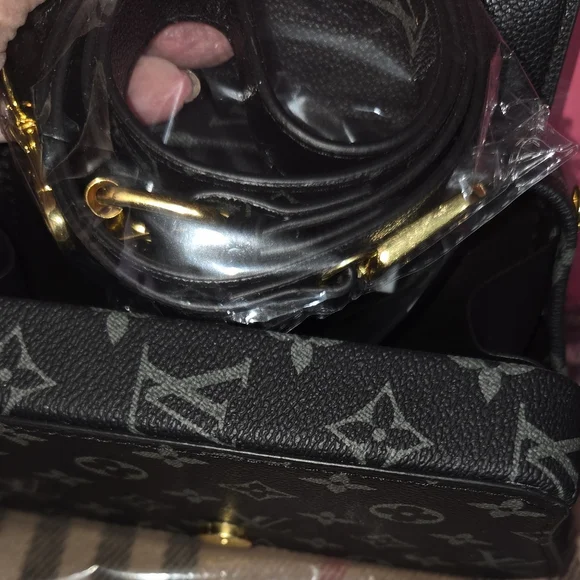 Monogram Pattern Mini Black Top-Handle Bag - Picture 4 of 10